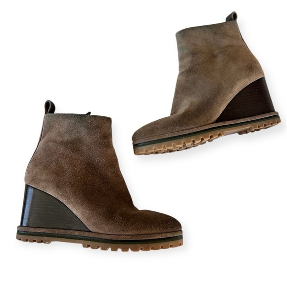 TORY BURCH Suede Logo Lug Sole Wedge Boot Brown Size 8.5 - Picture 1 of 14